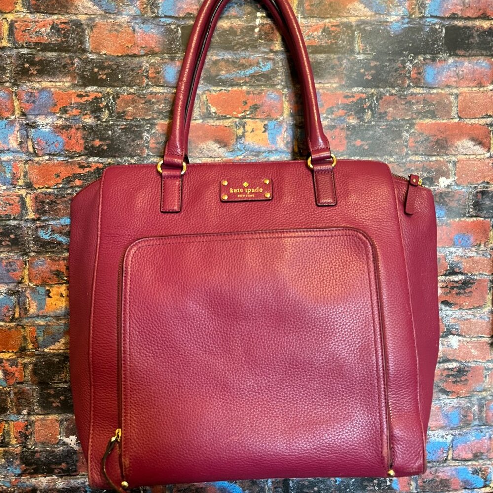 Kate Spade Baxter Street Fernrose Tote Cherrywood Burgundy Pebbled Leather WKRU2 - Picture 4 of 16